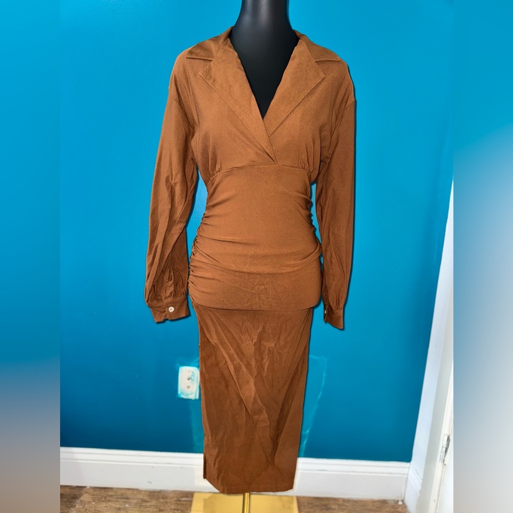 Fashion Nova Rich Brown Midi Dress
